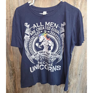 Rainbow Pride LBGTQ+ T-shirt Size Lrg "Men Created Equal, Best Become Unicorns"